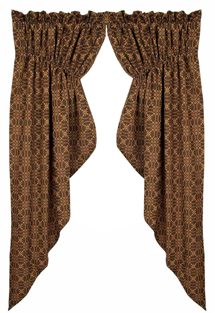 Black-Tan Marshfield Jacquard Gathered Swag - Lined - Home Collections by Raghu