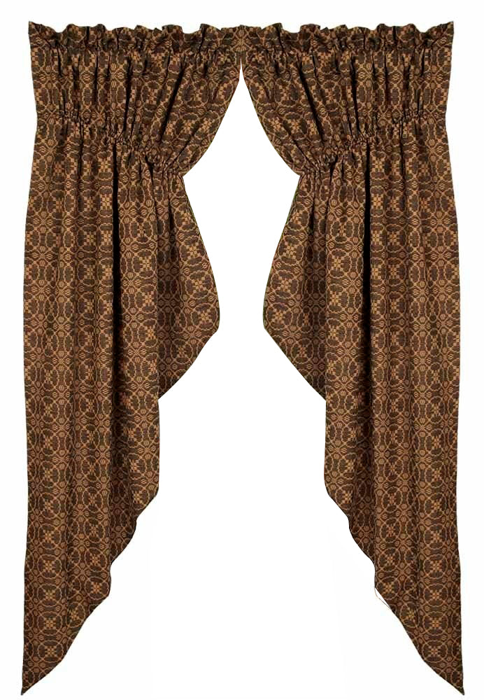 Barn Red Tan Marshfield Jacquard Gathered Swag Lined - Home Collections by Raghu