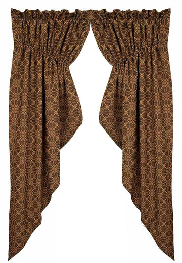 Barn Red Tan Marshfield Jacquard Gathered Swag Lined - Home Collections by Raghu