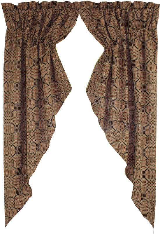 Trenton Jacquard Nutmeg Black Red Gathered Swag  - Home Collections by Raghu