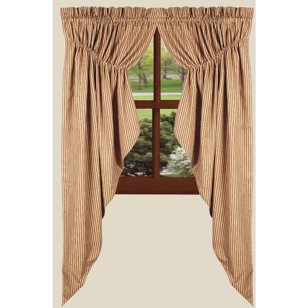 Barn Red Nutmeg York Ticking Gathered Swag Lined - Home Collections by Raghu