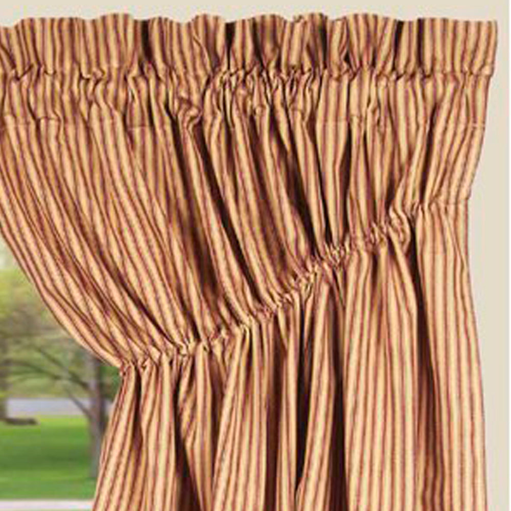 Barn Red Nutmeg York Ticking Gathered Swag Lined - Home Collections by Raghu
