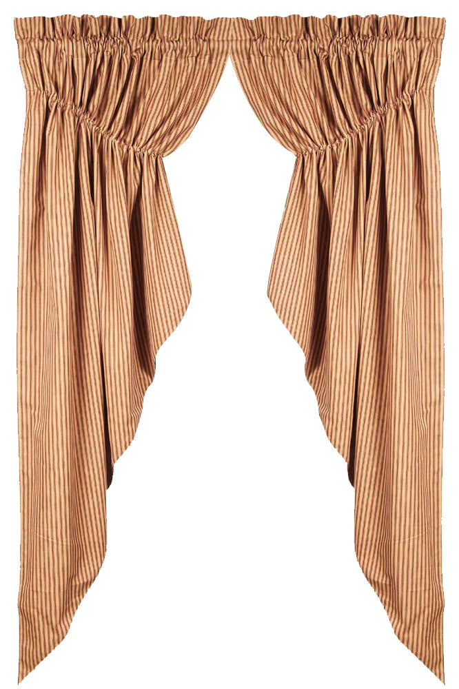 Barn Red Nutmeg York Ticking Gathered Swag Lined - Home Collections by Raghu