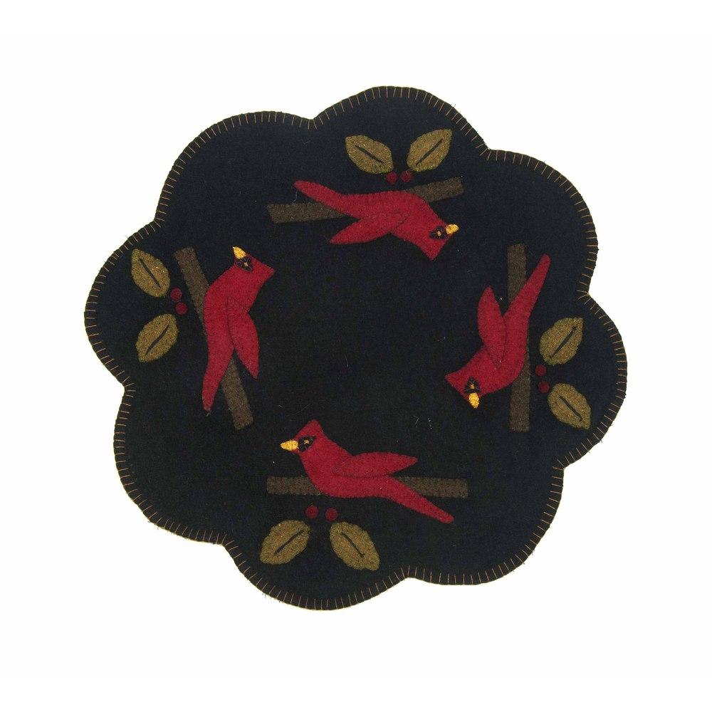 Cardinal Christmas Black Candle Mat - Set of Two - Home Collections by Raghu