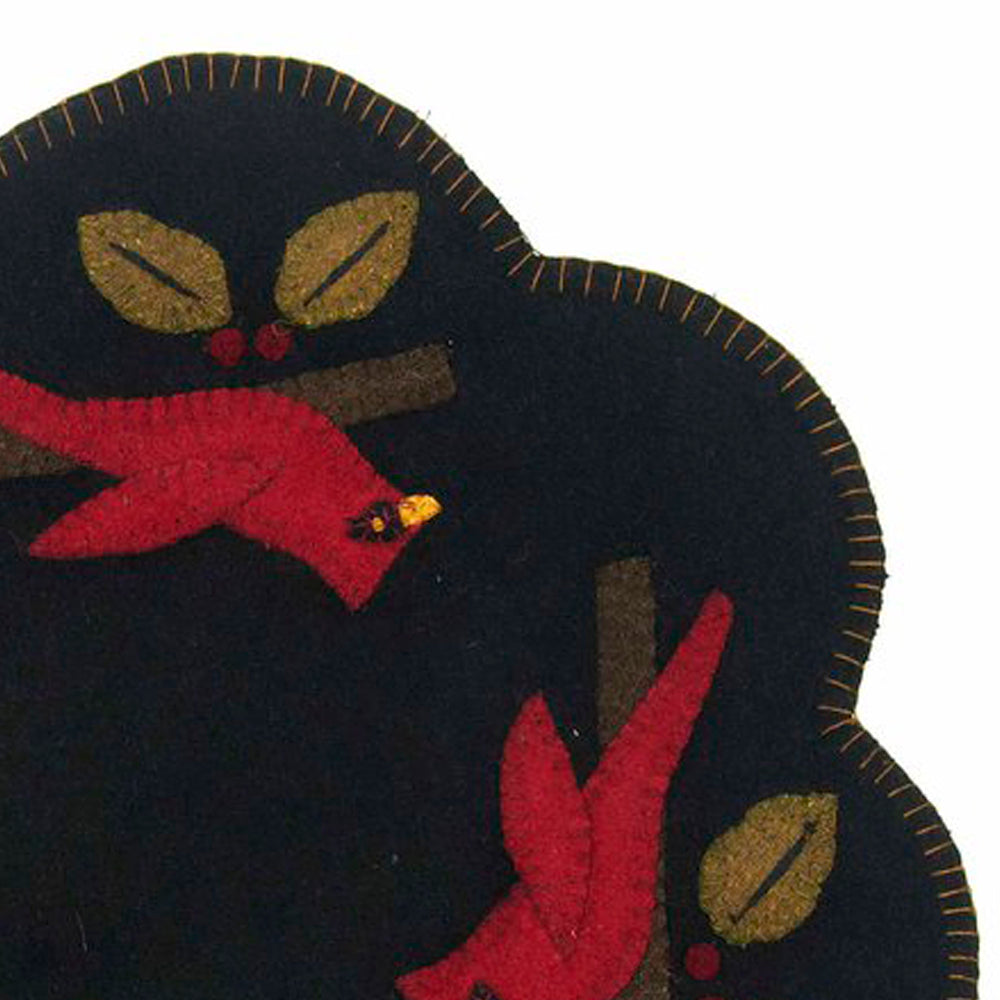 Cardinal Christmas Black Candle Mat - Set of Two - Home Collections by Raghu
