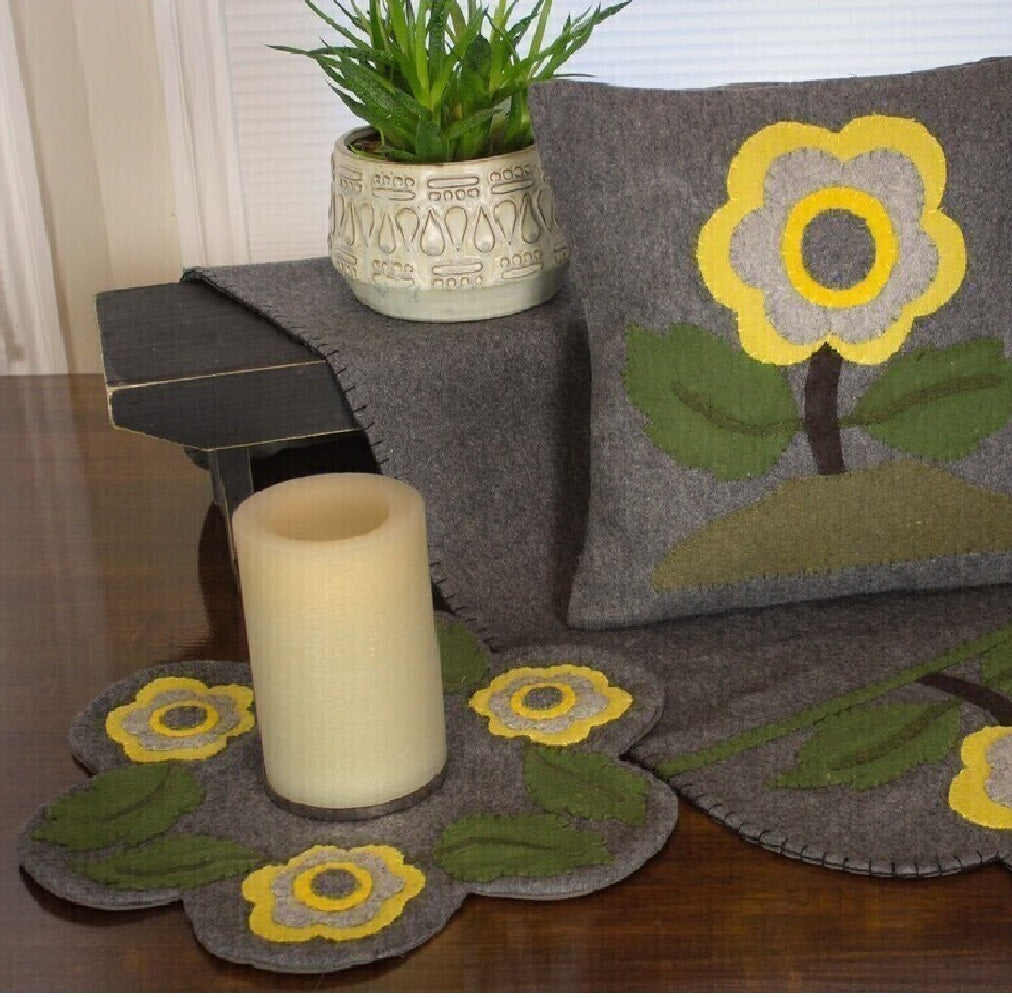 Yellow Flower Gray Candle Mat  - Home Collections by Raghu
