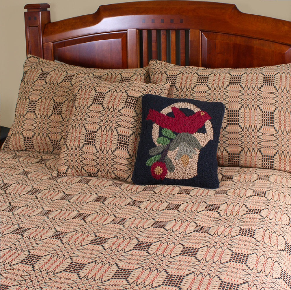 Trenton Jacquard Nutmeg Black Red Queen Bed Cover  - Home Collections by Raghu
