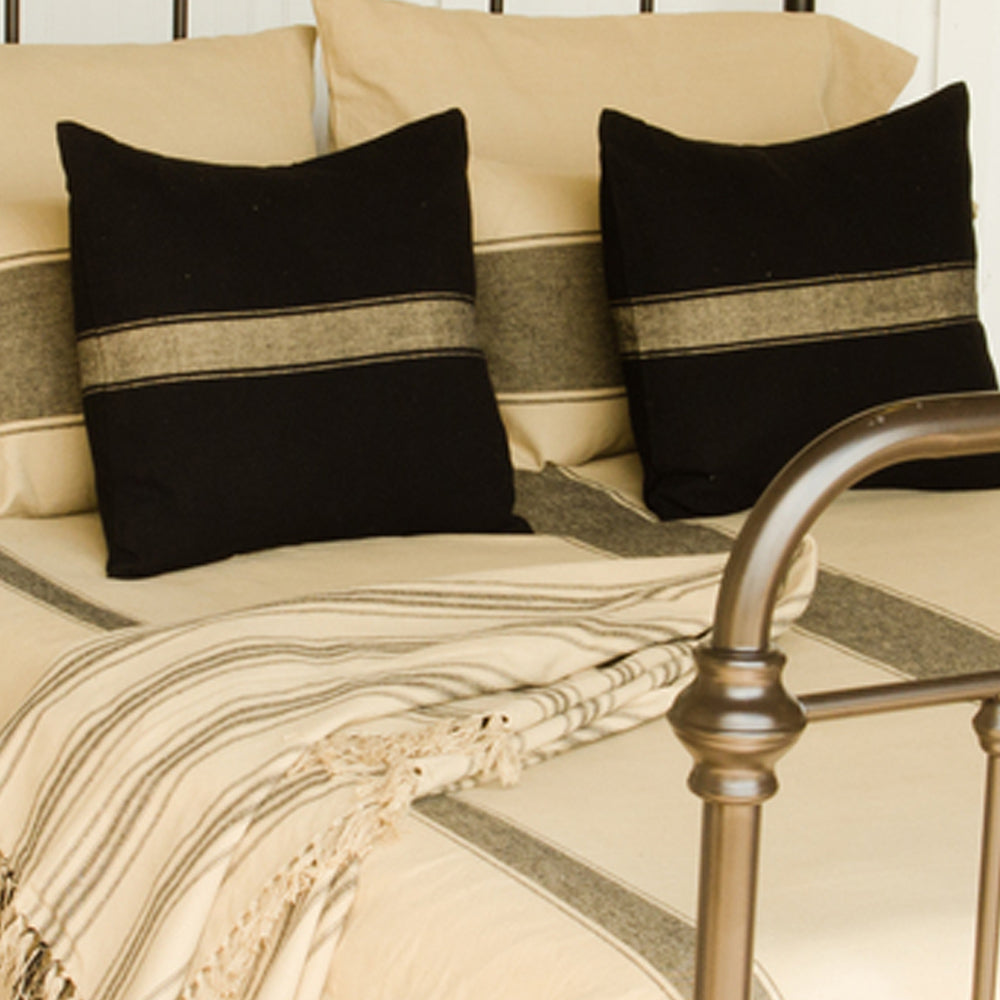 Grain Sack Stripe Oat - Black Queen Duvet Cover - Home Collections by Raghu