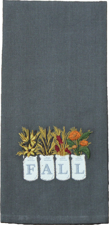 Fall Mason Jar  Gray towel  - Home Collections by Raghu
