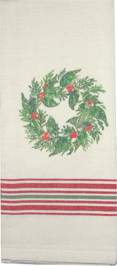Holiday Grain Sack Cream, Red, Grn towel  - Home Collections by Raghu