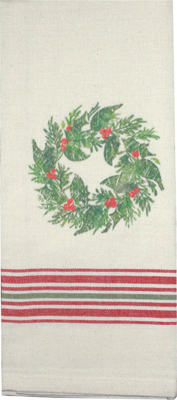 Holiday Grain Sack Cream, Red, Grn towel  - Home Collections by Raghu