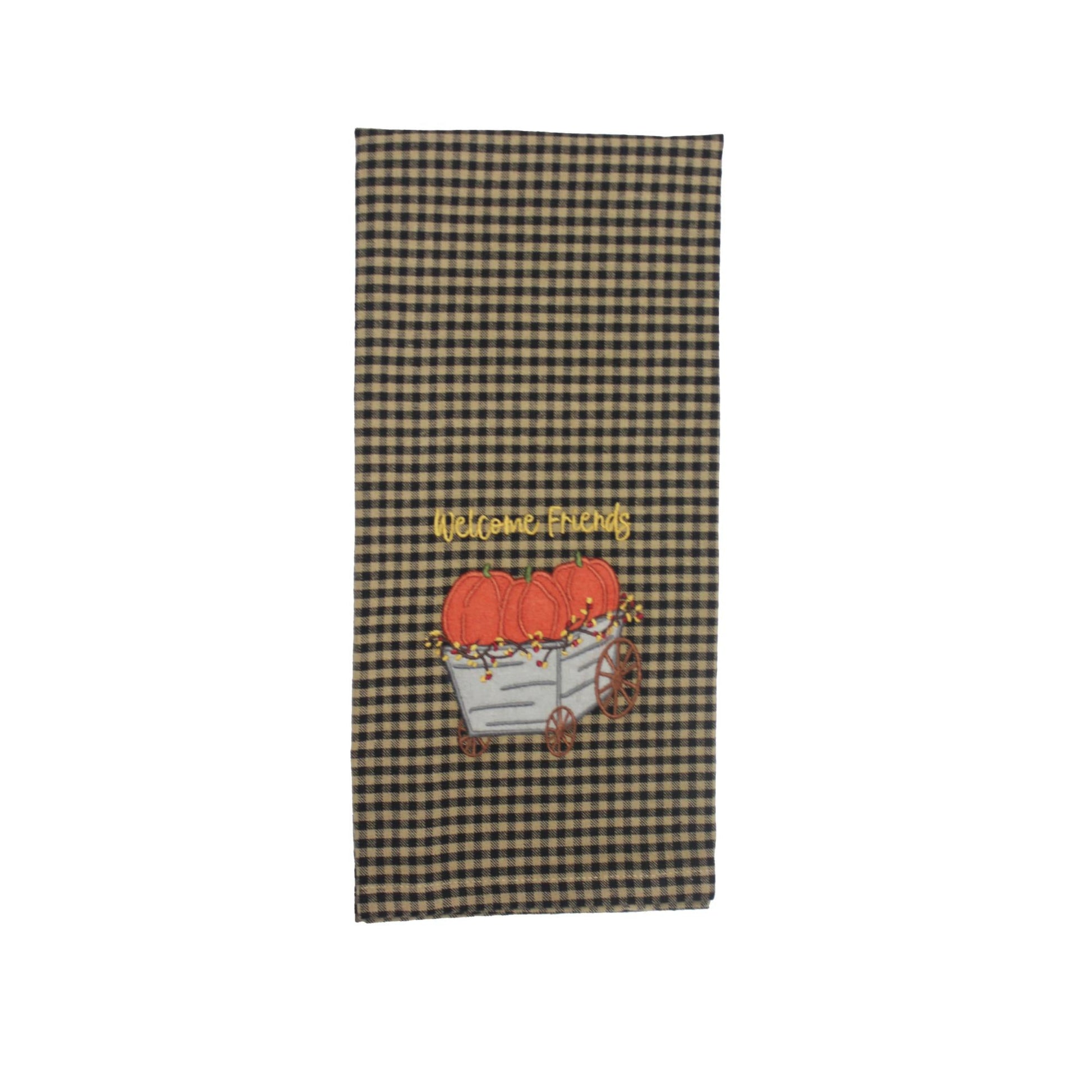 F Welcome Friends Pumpkin Cart Towel - Home Collections by Raghu