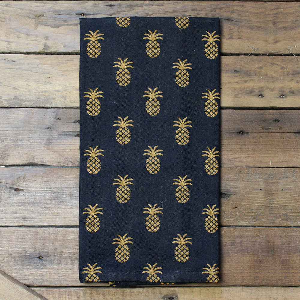 Pineapple Town Black Towel - Home Collections by Raghu