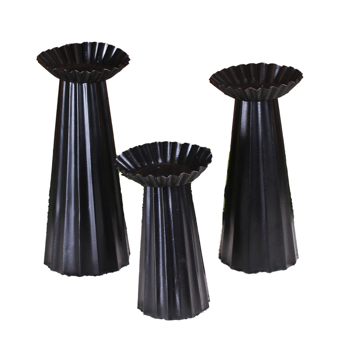 Pillar Set of 3 conical shape 6 In,8 In, 10 In - black  - Home Collections by Raghu