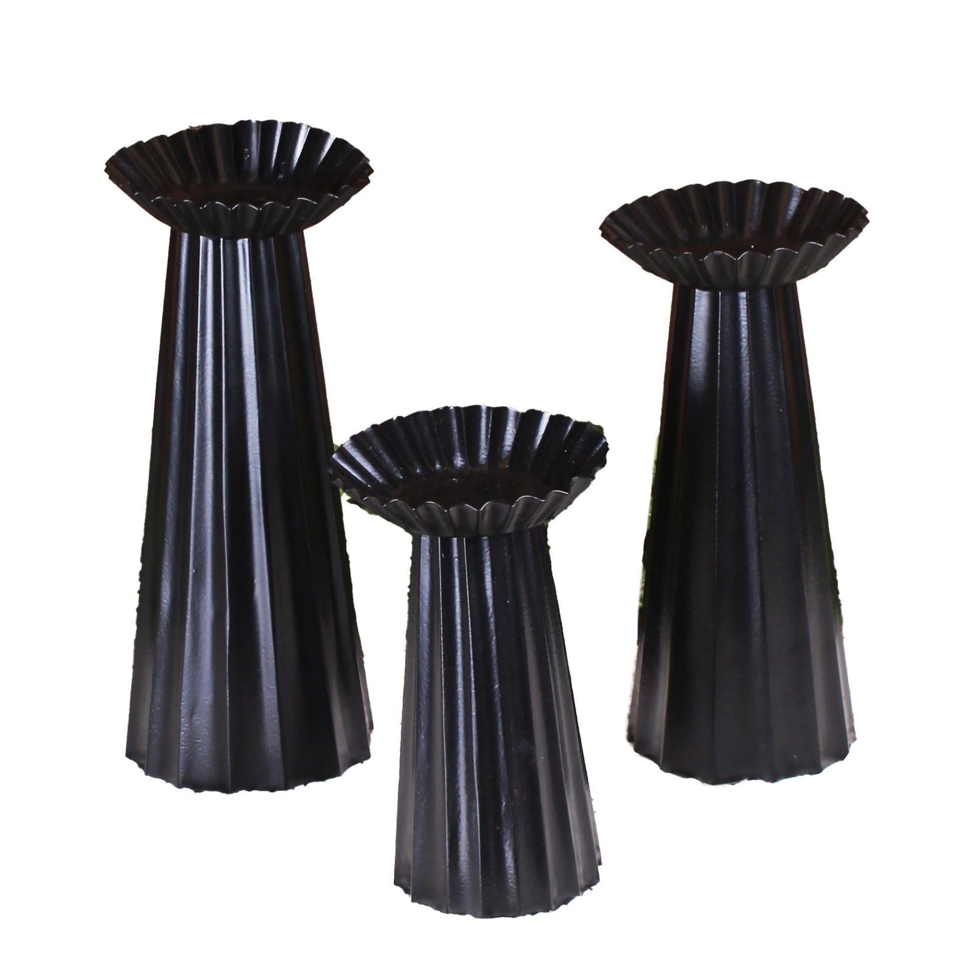Pillar Set of 3 conical shape 6 In,8 In, 10 In - black  - Home Collections by Raghu