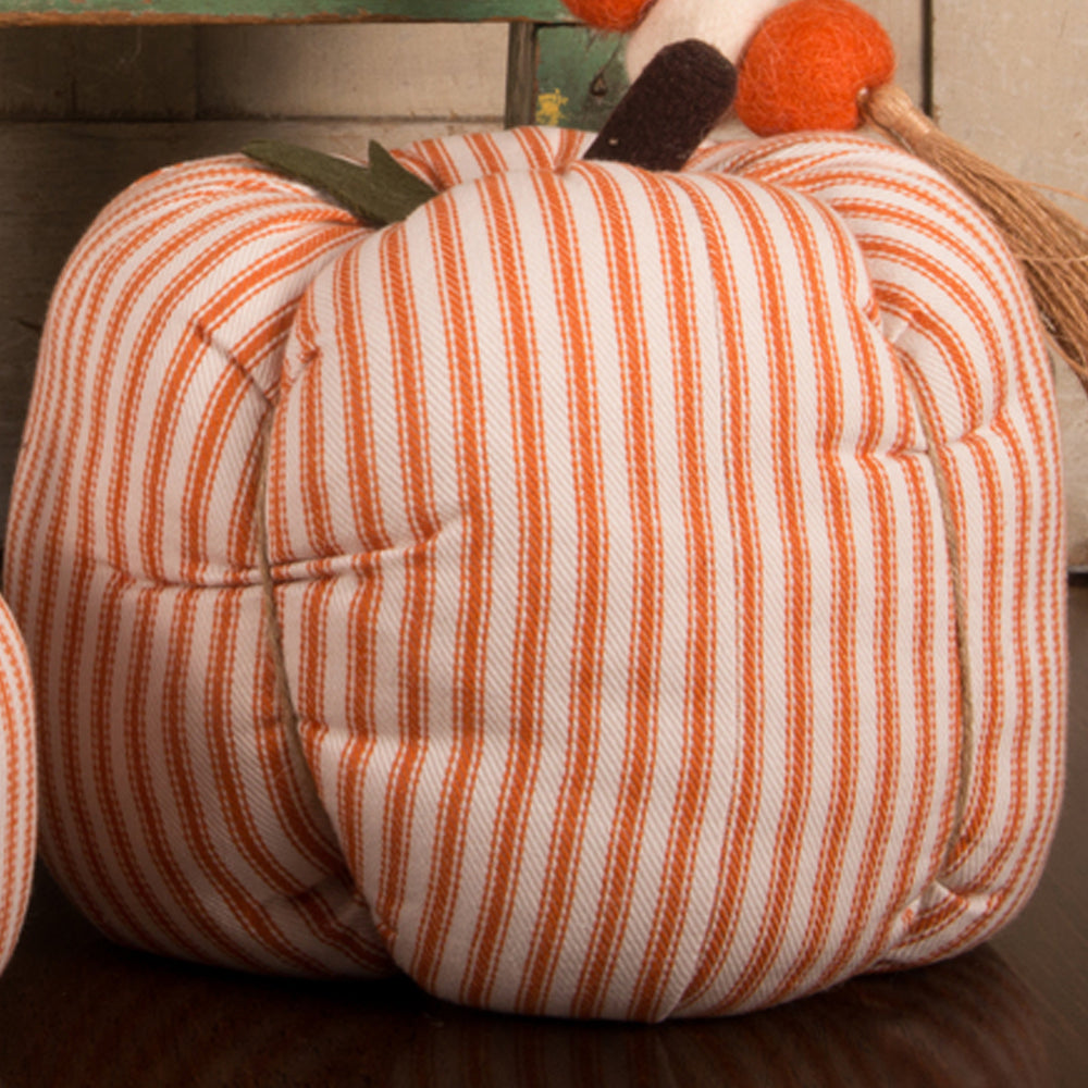 Cream Orange Ticking Pumpkin 4x3 Ornament-  Home Collections by Raghu