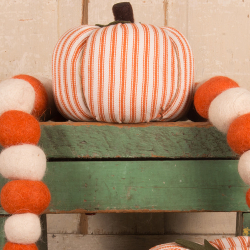 Cream Orange Ticking Pumpkin 6x4 Ornament-  Home Collections by Raghu