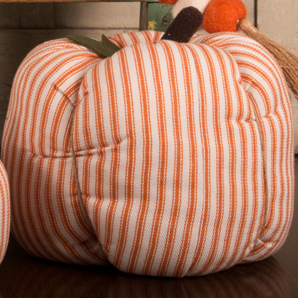 Cream Orange Ticking Pumpkin 8x6 Ornament-  Home Collections by Raghu