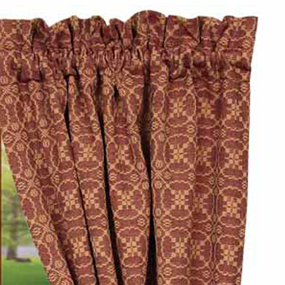 Barn Red Tan Marshfield Jacquard 63" Panels Lined - Home Collections by Raghu
