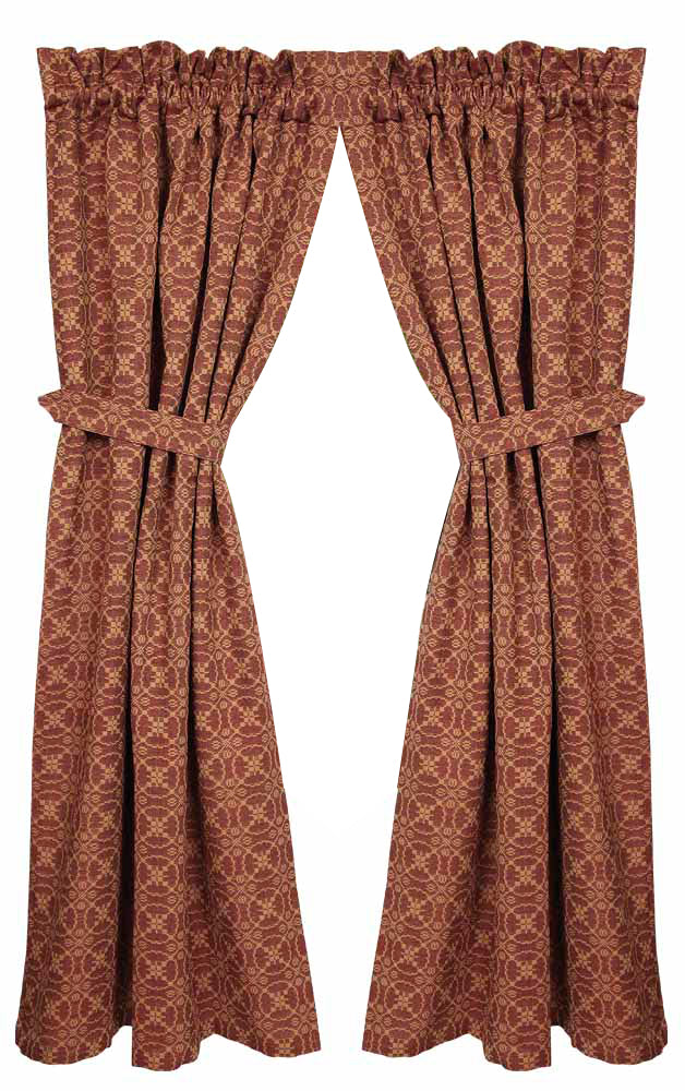 Barn Red Tan Marshfield Jacquard 63" Panels Lined - Home Collections by Raghu