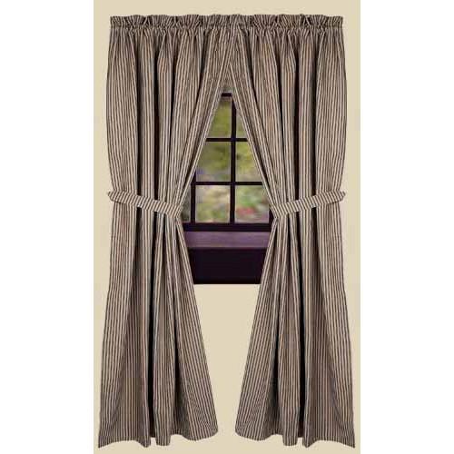 Black-Nutmeg York Ticking Drapery 86" Panels - Lined - Home Collections by Raghu