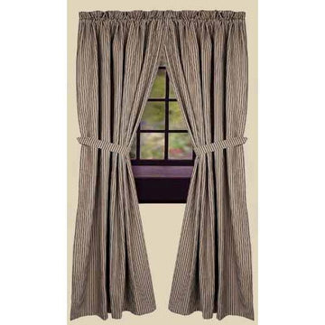 Black-Nutmeg York Ticking Drapery 86" Panels - Lined - Home Collections by Raghu
