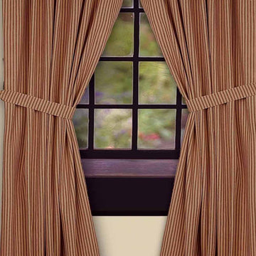 Barn Red-Nutmeg York Ticking Drapery 86" Panels - Lined - Home Collections by Raghu
