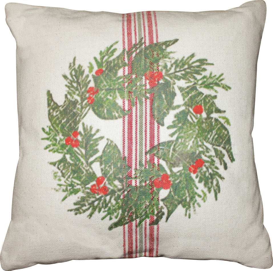 Holiday Grain Sack Cream, Red, Grn Pillow  - Home Collections by Raghu