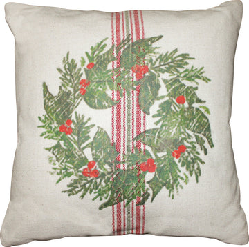 Holiday Grain Sack Cream, Red, Grn Pillow  - Home Collections by Raghu