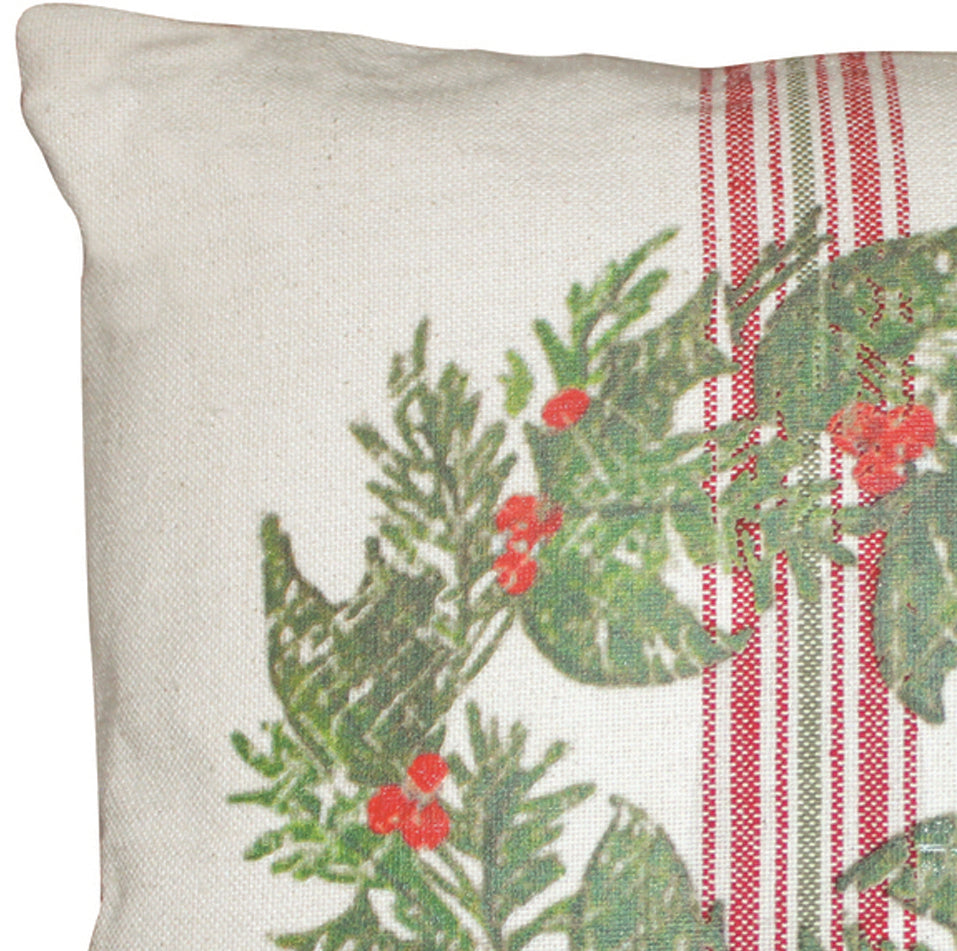 Holiday Grain Sack Cream, Red, Grn Pillow  - Home Collections by Raghu