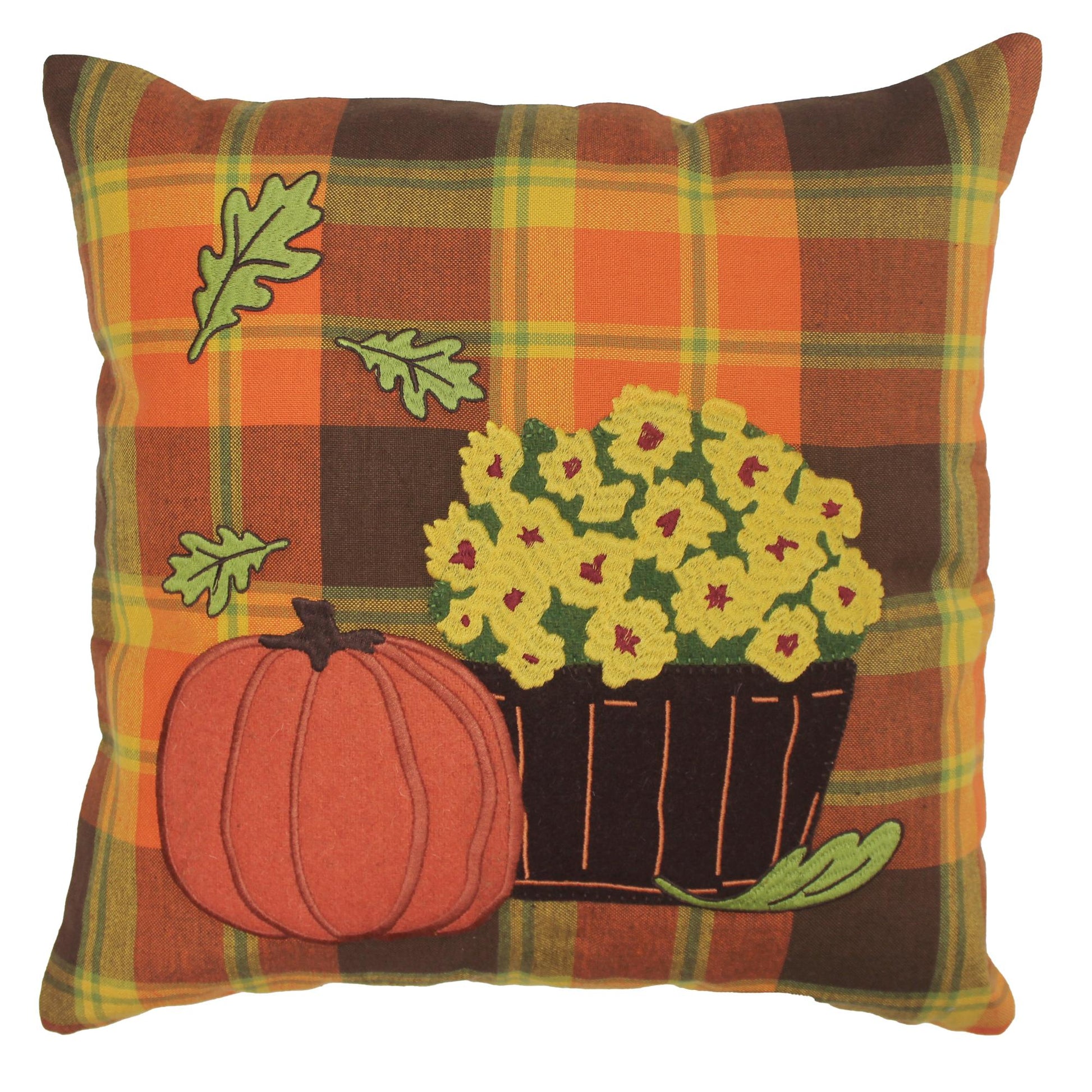 F Autumn Plaid Mums Pillow 14 In - Home Collections by Raghu