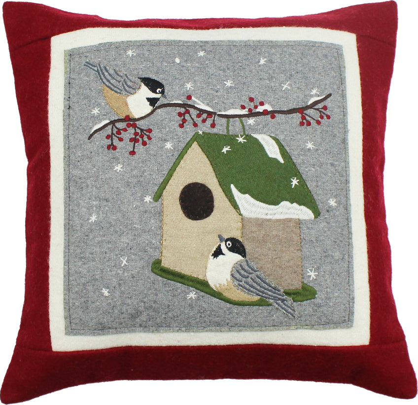 Chickadees Red Pillow  - Home Collections by Raghu