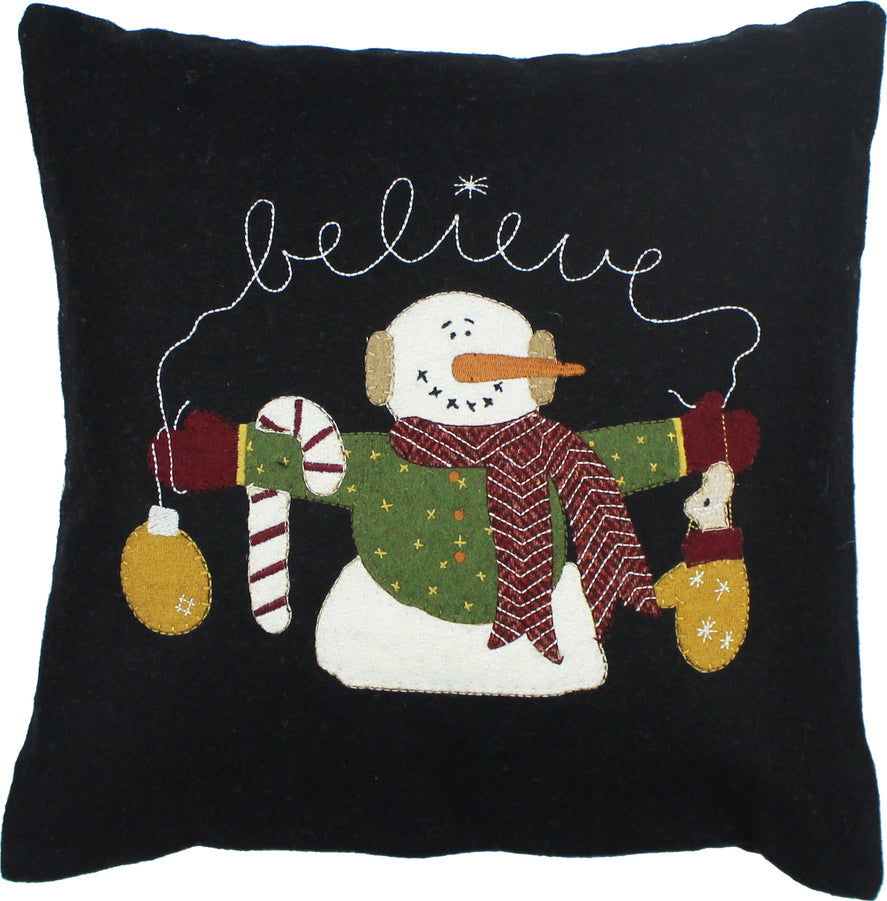 Snowman Believe Black Pillow  - Home Collections by Raghu