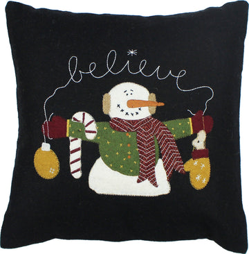 Snowman Believe Black Pillow  - Home Collections by Raghu