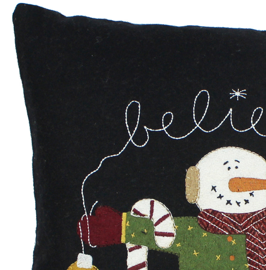 Snowman Believe Black Pillow  - Home Collections by Raghu
