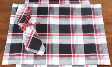 Winter Plaid Black, Red, Cream Placemat  - Home Collections by Raghu
