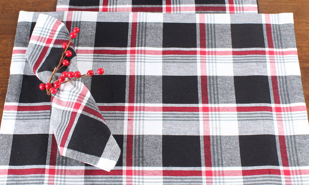 Winter Plaid Black, Red, Cream Placemat  - Home Collections by Raghu