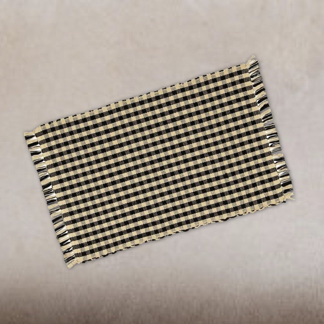 Black-Nutmeg Heritage House Check Black Placemat - Set of Six - Home Collections by Raghu