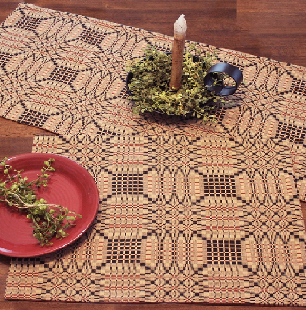 Trenton Jacquard Nutmeg Black Red Placemat  - Home Collections by Raghu