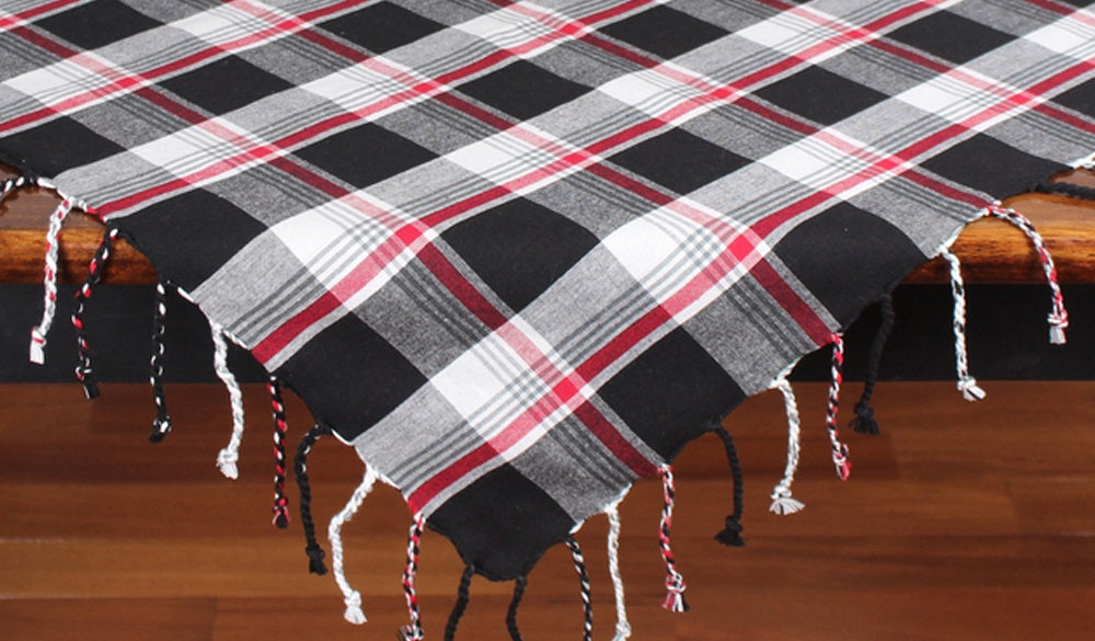 Winter Plaid Black, Red, Cream Table Square  - Home Collections by Raghu