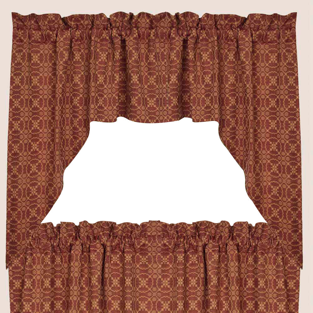 Barn Red Tan Marshfield Jacquard Swag Lined - Home Collections by Raghu