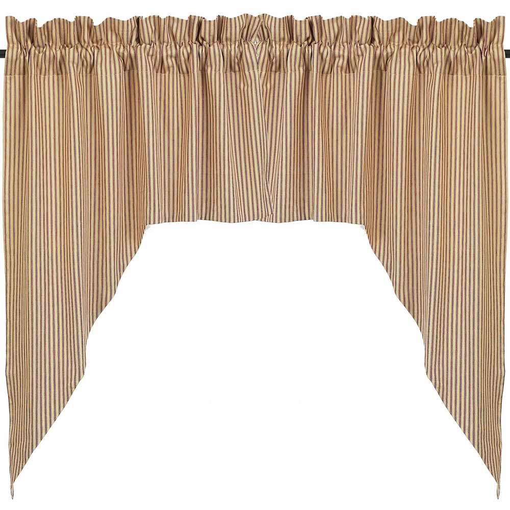 Barn Red-Nutmeg York Ticking Swag - Lined - Home Collections by Raghu