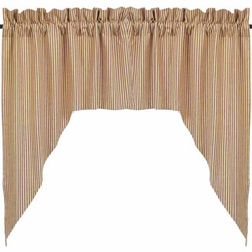 Barn Red-Nutmeg York Ticking Swag - Lined - Home Collections by Raghu