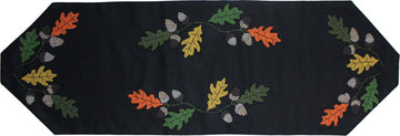 Leaves & Acorns Black Table Runner   - Home Collections by Raghu