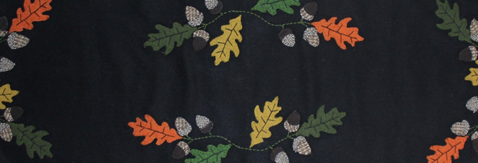 Leaves & Acorns Black Table Runner   - Home Collections by Raghu