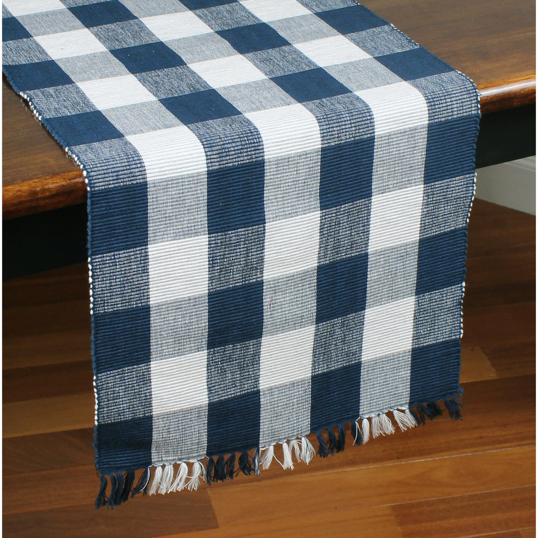 Buffalo Check Navy Blue Table Runner 14x45 - Home Collections by Raghu