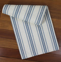 Grain Sack Stripe Cream - Colonial Blue Table Runner   - Home Collections by Raghu