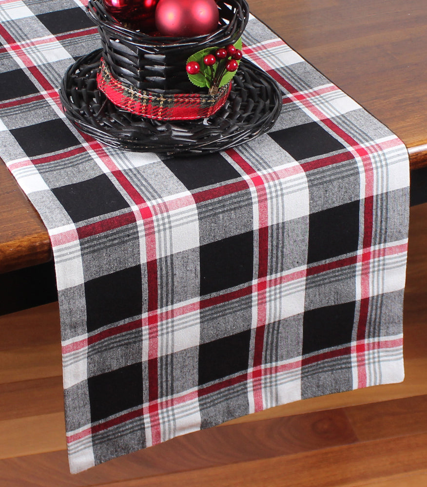 Winter Plaid Black, Red, Cream Table Runner  - Home Collections by Raghu