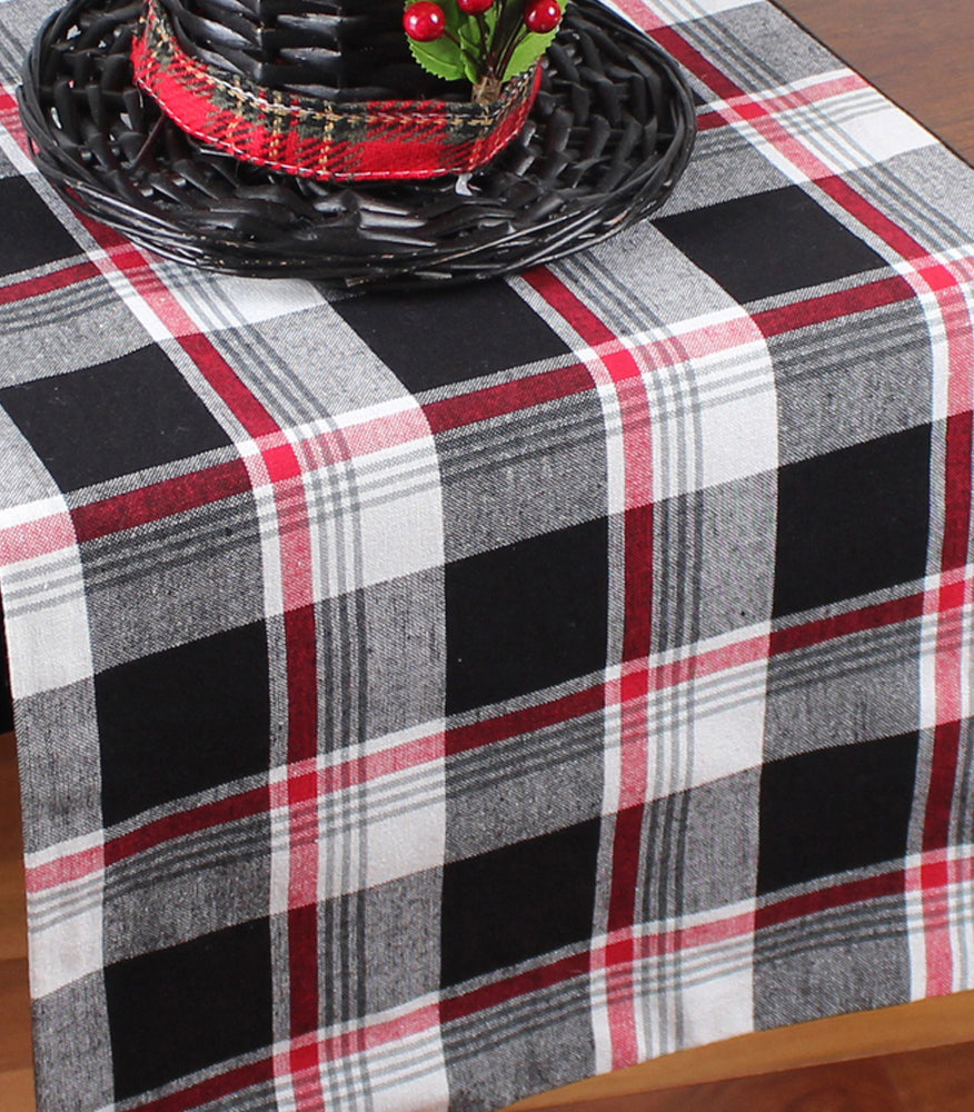 Winter Plaid Black, Red, Cream Table Runner  - Home Collections by Raghu