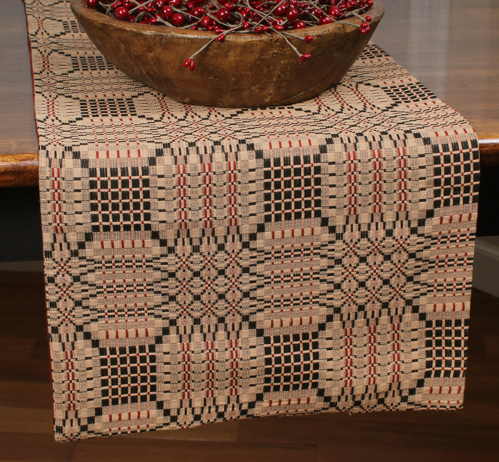 Trenton Jacquard Nutmeg Black Red Table Runner  - Home Collections by Raghu